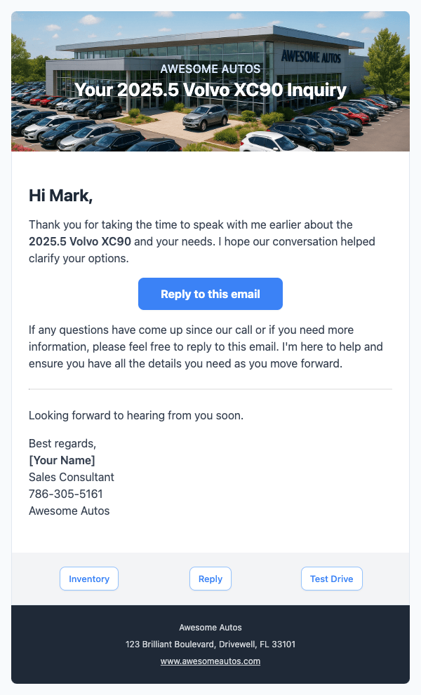 After Talking Follow Up Template