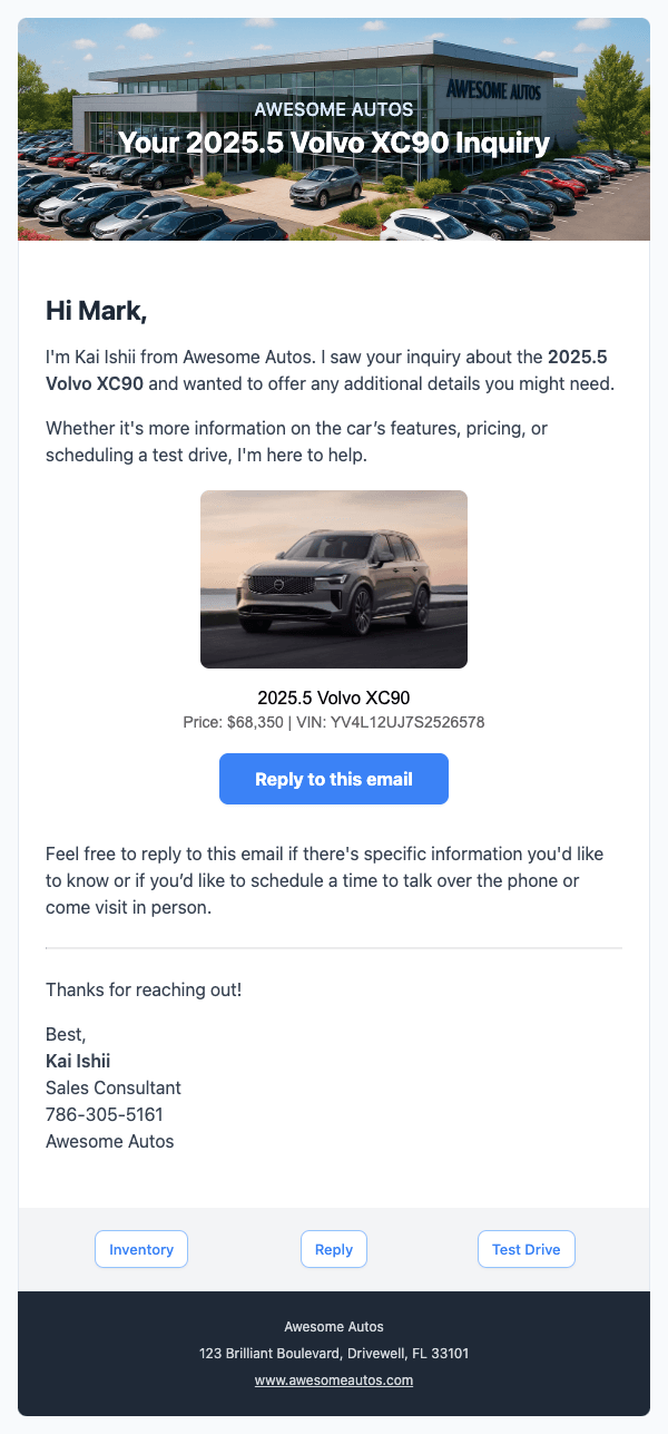 First Email (Specific VIN) Template